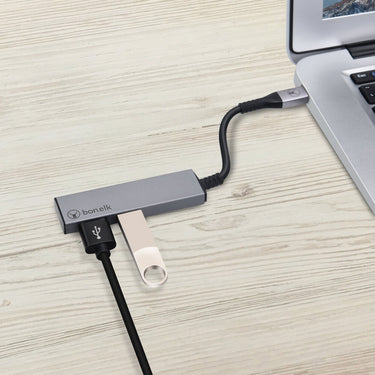 bonelk long-life series usb-c to 2 port usb 3.0 slim hub (space grey)